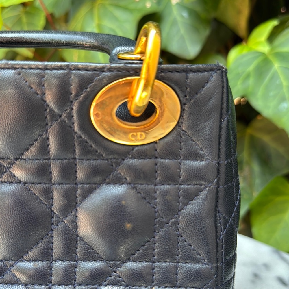 Vintage Dior Navy with Gold Hardware Satchel with Iconic Quilting - Picture 6 of 11